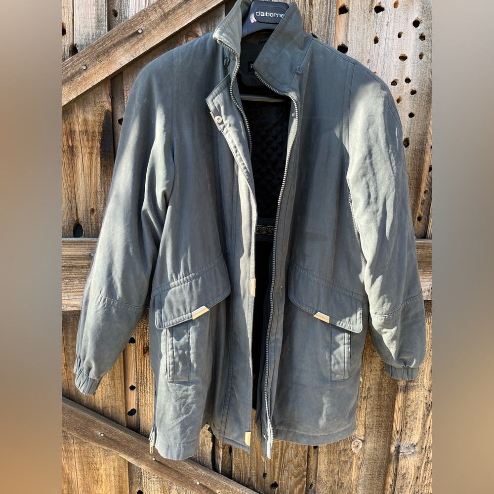 Womens Fleet Street Gray Trench Rain Coat w/ ZIP OUT Lining SIZE PL